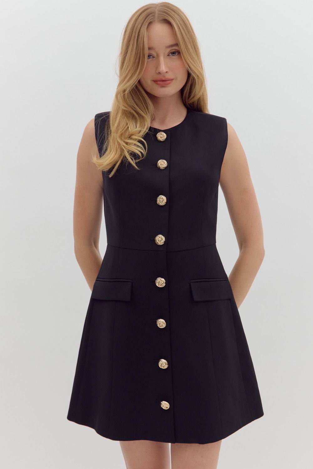 Mini Dress with Gold Buttons Black Mini Dress with Gold Buttons Black