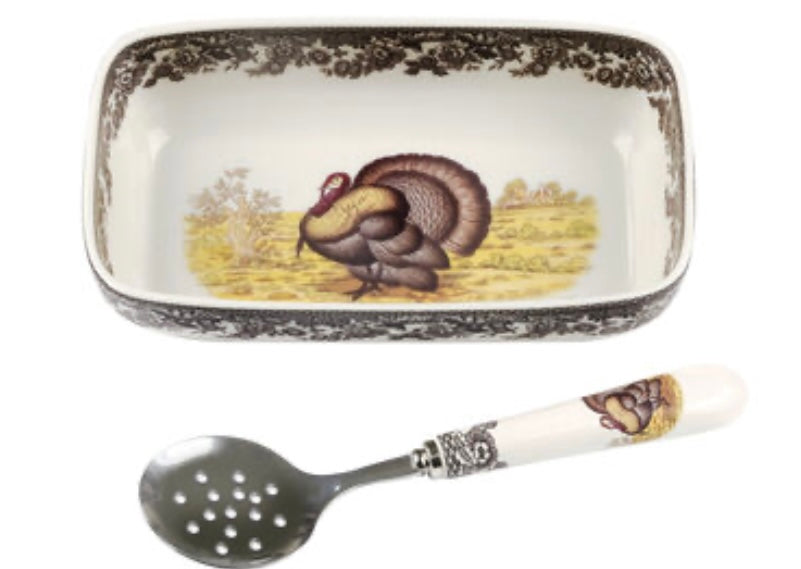 Spode Woodland Cranberry Dish w/ Spoon