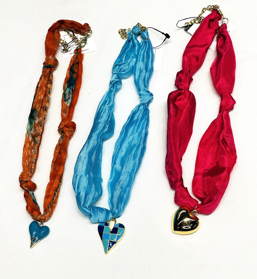Hart Designs | Silk Scarf Necklace with Heart Pendant