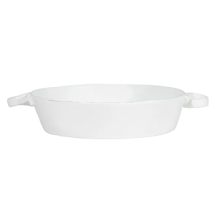 Vietri Lastra White Handled Round Baker