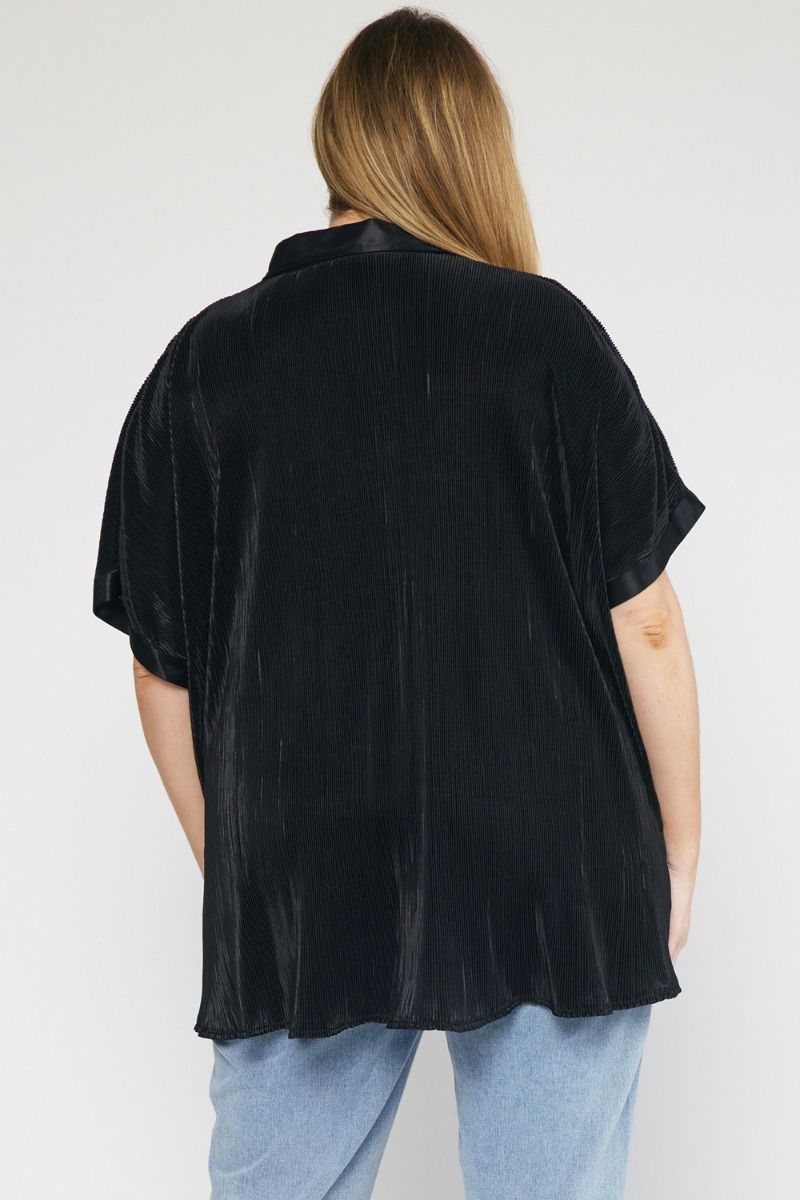 Pleated Satin Button Up Top