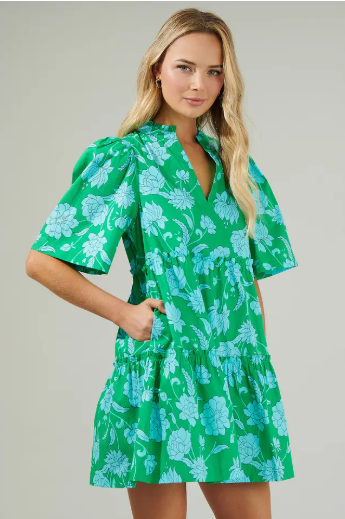 Waterlily Floral Tomales Split Neck Shift Dress
