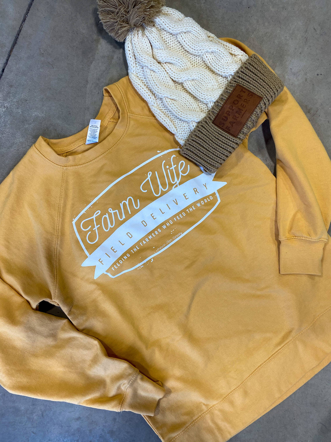 'Farm Wife Field Delivery' Mustard Crewneck
