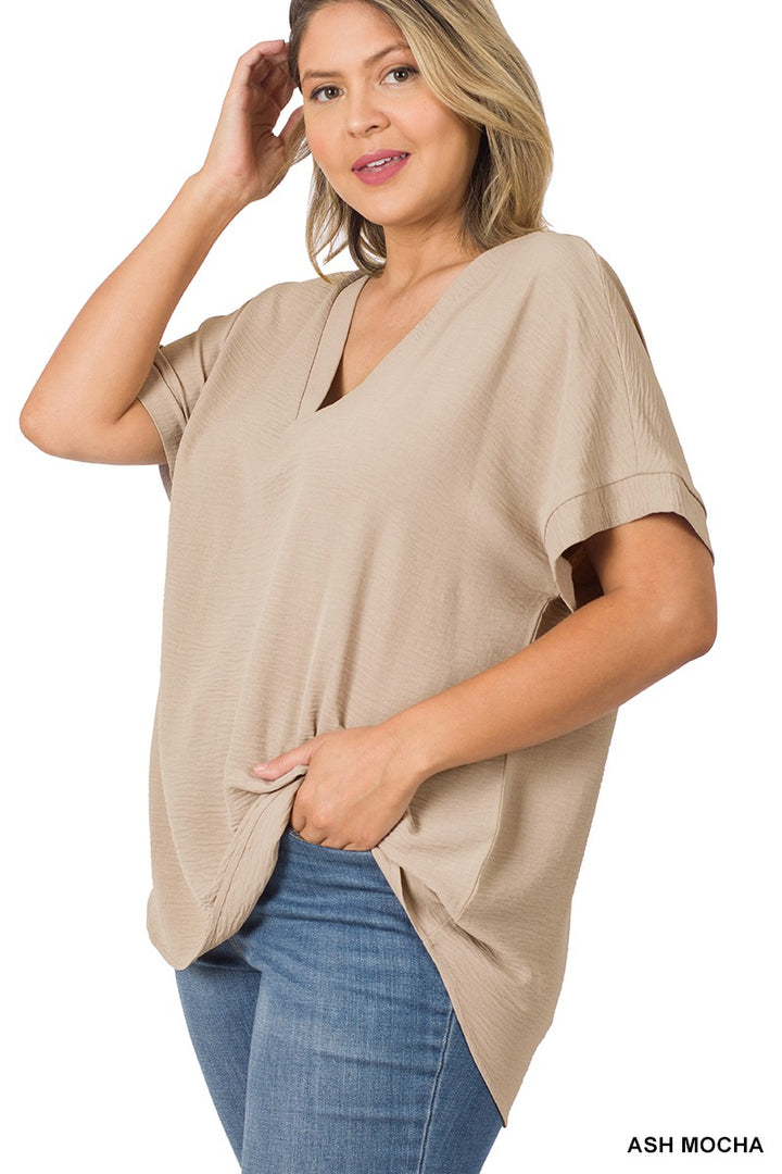 The Zoey Woven V Neck Plus Top