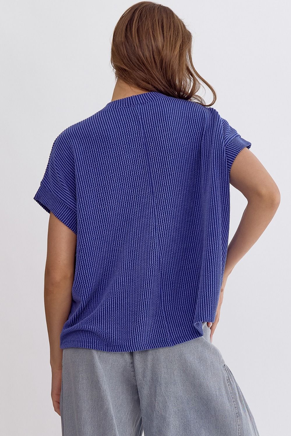 Monday Blues Ribbed Light Weight Knit Top