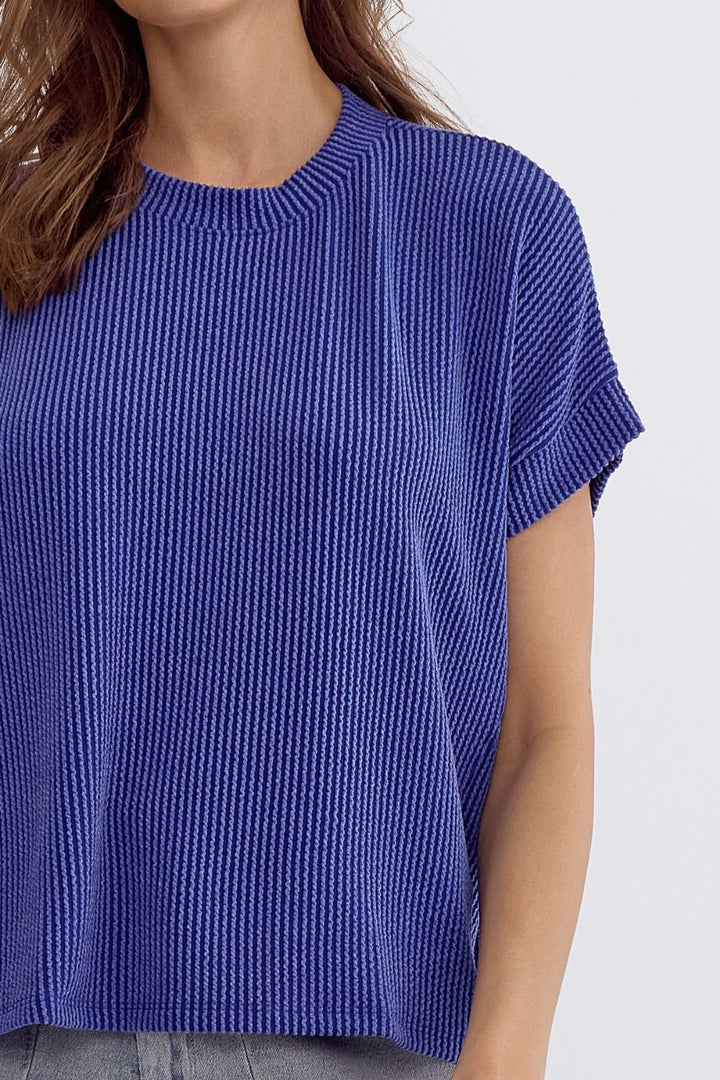 Monday Blues Ribbed Light Weight Knit Top