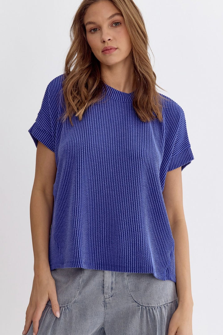 Monday Blues Ribbed Light Weight Knit Top