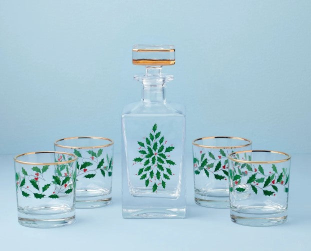 Lenox Holiday 5-Piece Decanter & Whiskey Glass Set