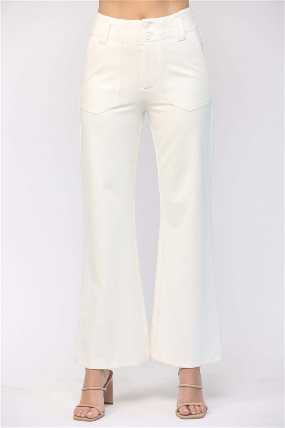 Two Front Pocket Ponte Flare Pant Cream