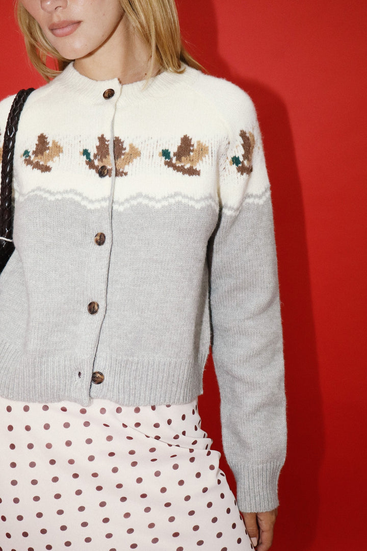 Heather Gray Duck Print Cardigan