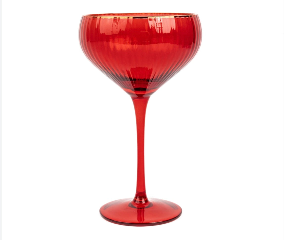 Mary Square Red Ribbed Coupe Glass
