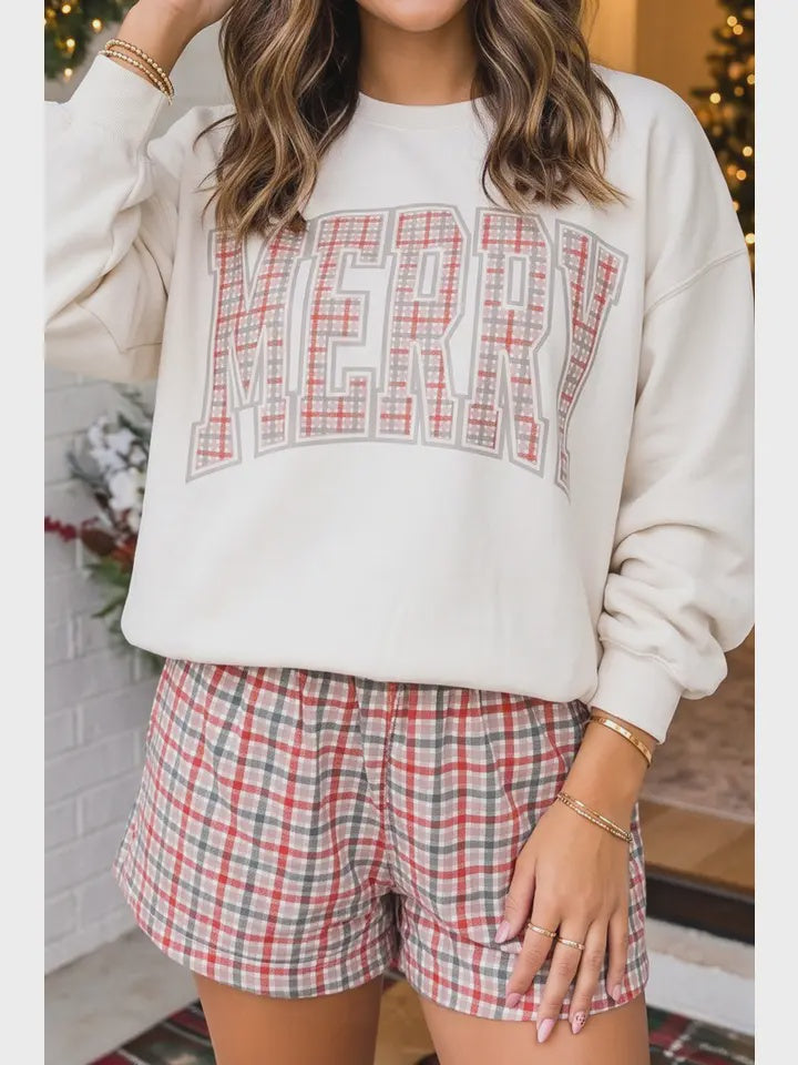 LAS Plaid Merry Christmas Sweatshirt/Short Set