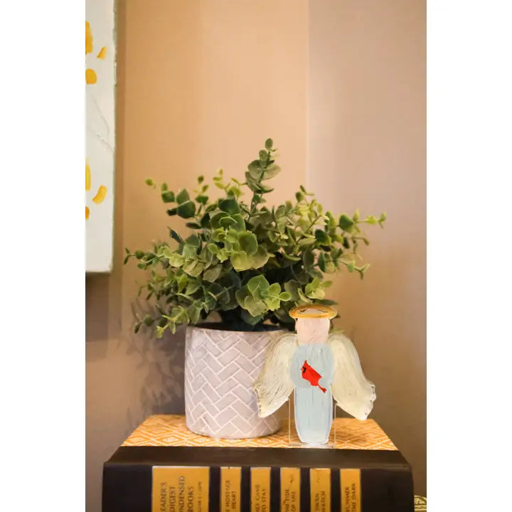 Angel with Cardinal Acrylic Shelf Sitter
