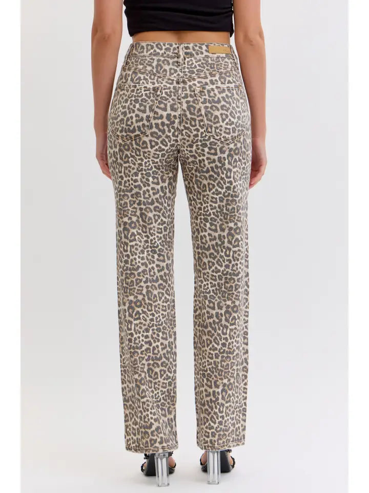 Leopard Wash High Rise Dad Jean