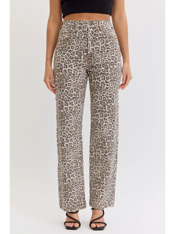 Leopard Wash High Rise Dad Jean