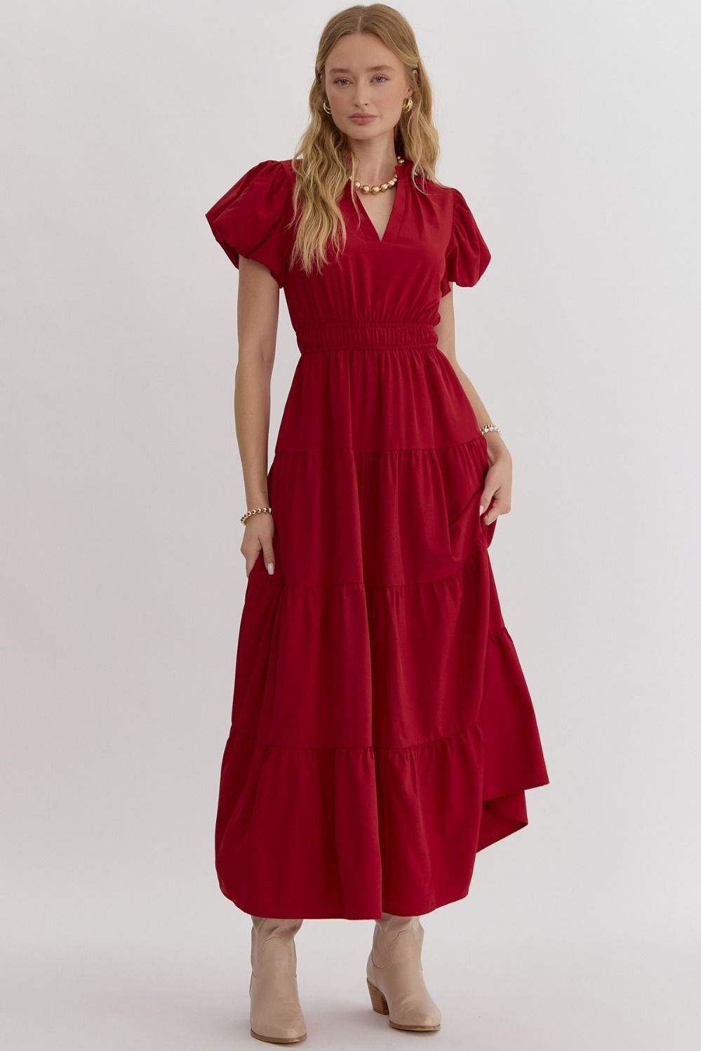 Elegant Escape V Neck Midi Dress