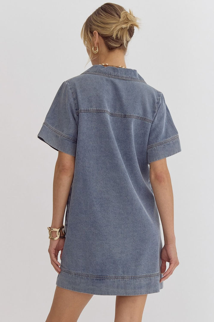 Collared Denim Short Sleeve Dress