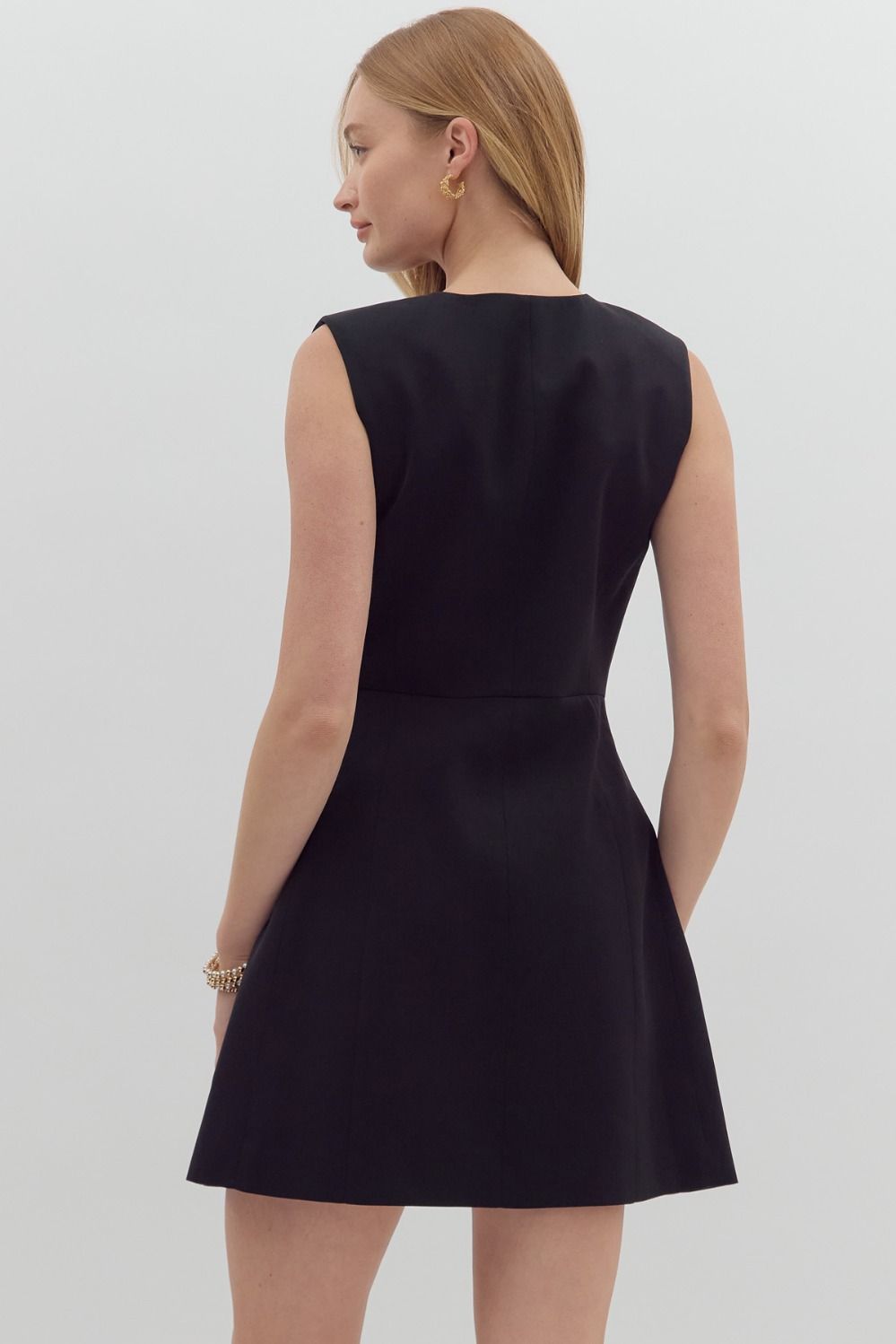 Mini Dress with Gold Buttons Black Studio South Clothing Co. Mini Dress with Gold Buttons Black Studio South Clothing Co.