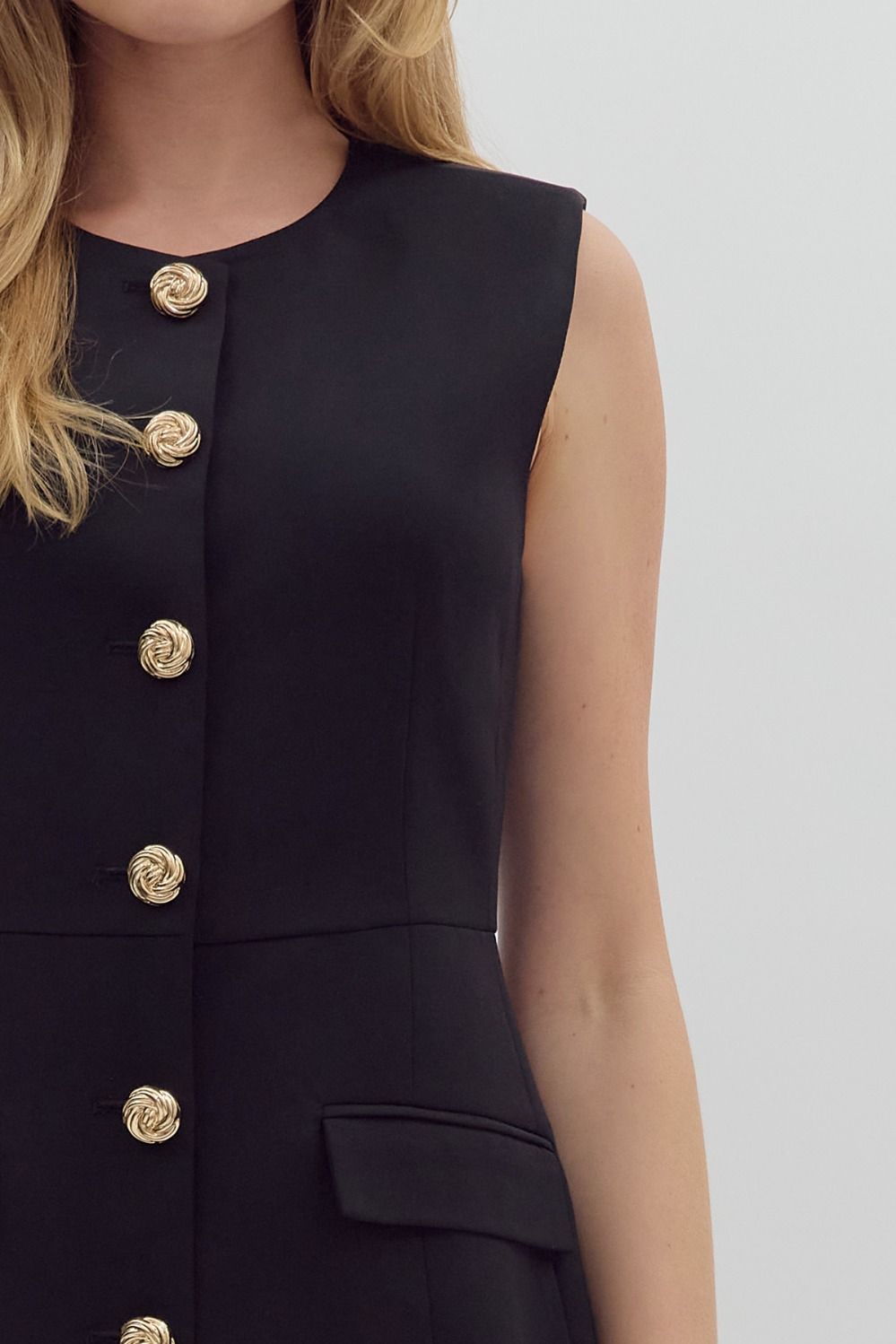 Mini Dress with Gold Buttons Black Studio South Clothing Co. Mini Dress with Gold Buttons Black Studio South Clothing Co.