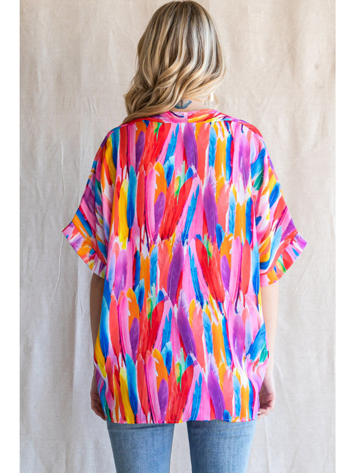 Multicolored Feather Print Blouse