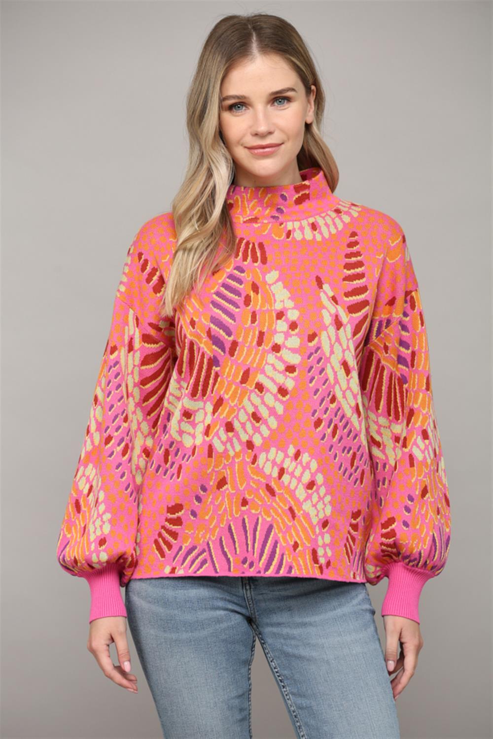 Hot Pink Multi Patterned Sweater
