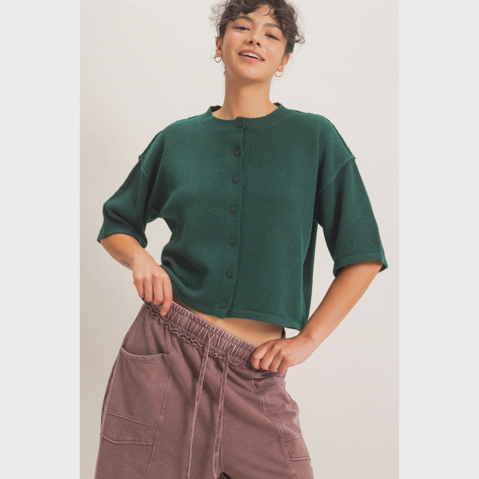 Drop Shoulder Short Sleeve Cardigan