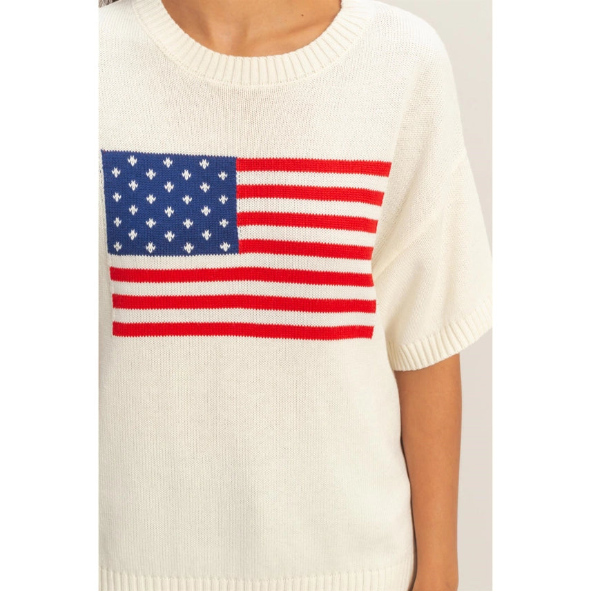 American Flag Short Sleeve Knit Top