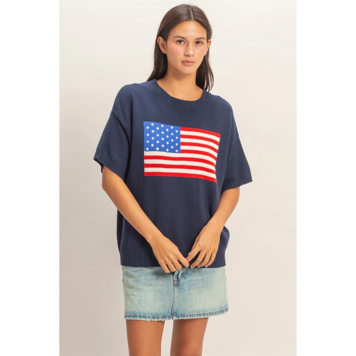 American Flag Short Sleeve Knit Top