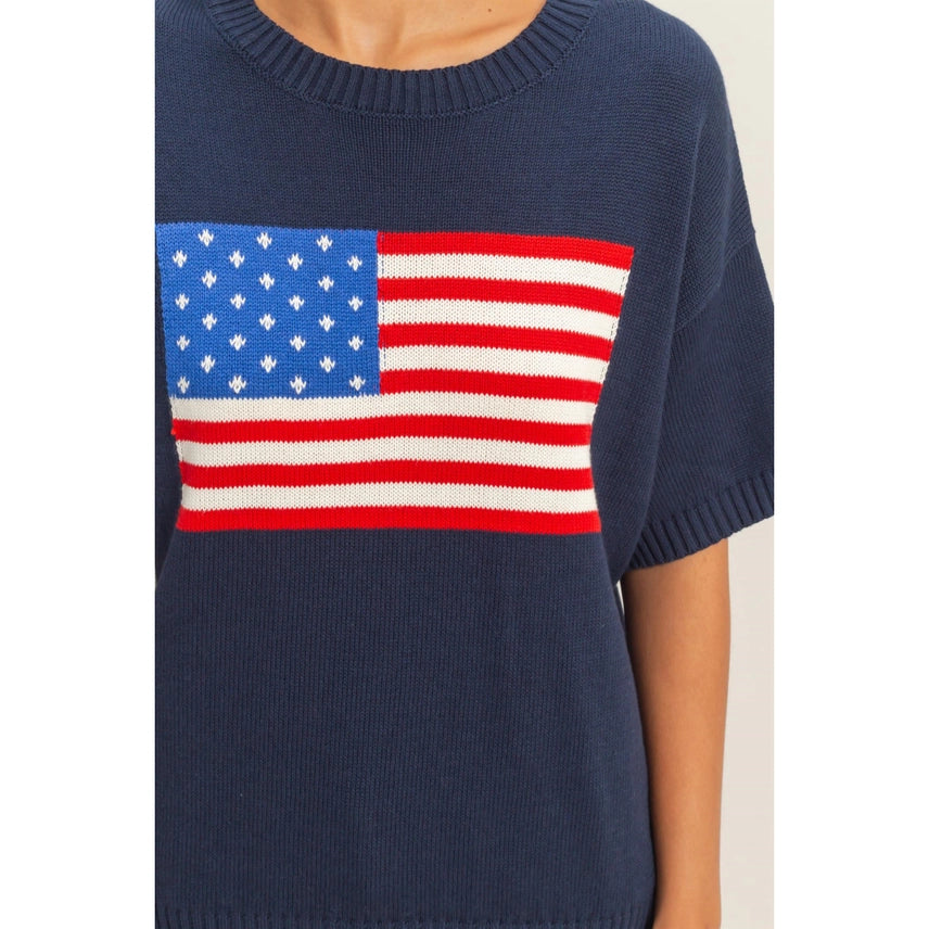 American Flag Short Sleeve Knit Top