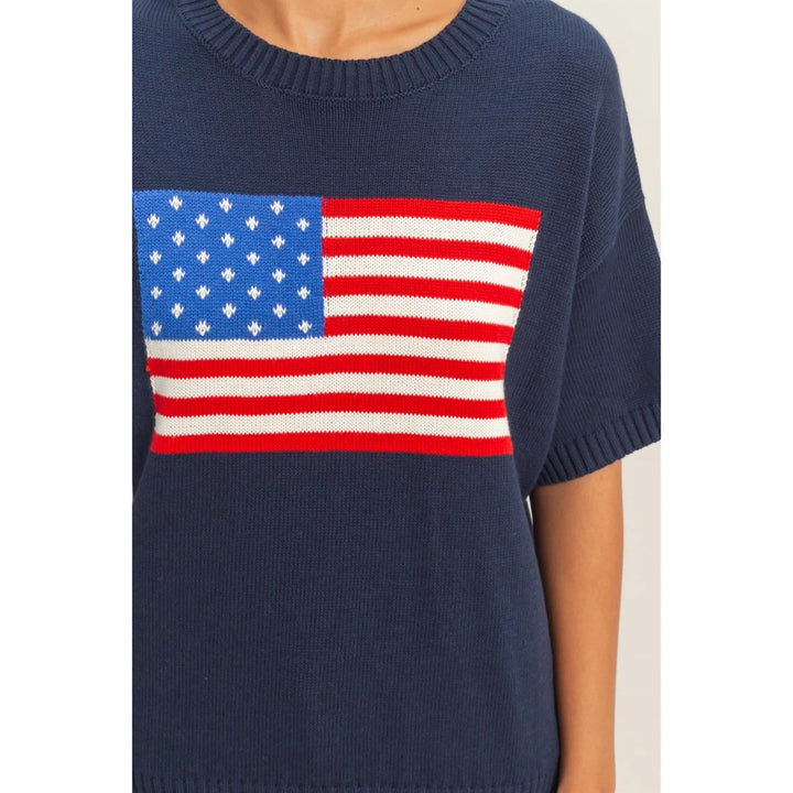 American Flag Short Sleeve Knit Top