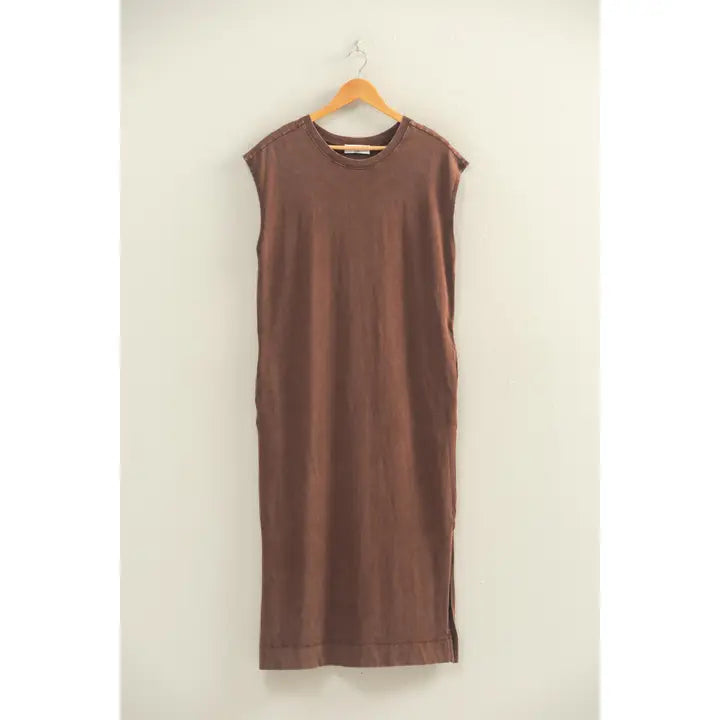 Mineral Wash Cap Sleeve Midi Dress