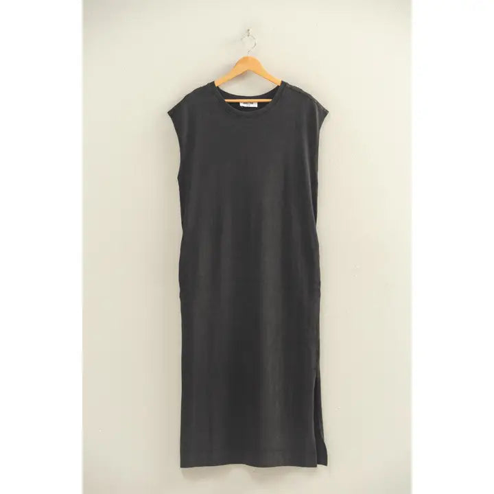 Mineral Wash Cap Sleeve Midi Dress