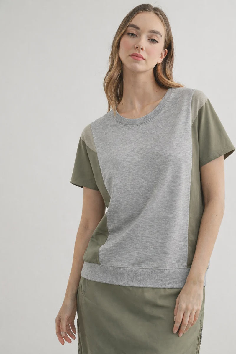 Joh Carol Color-Block Top | Heather Grey