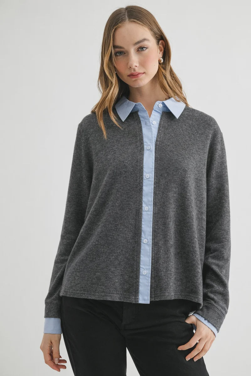 Joh Kevin Layered Knit Sweater Top | Heather Grey