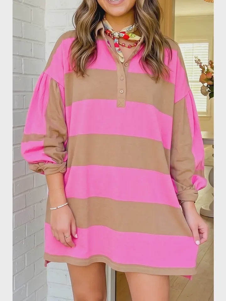 LAS Colorblock Shirt Dress Pink/Tan