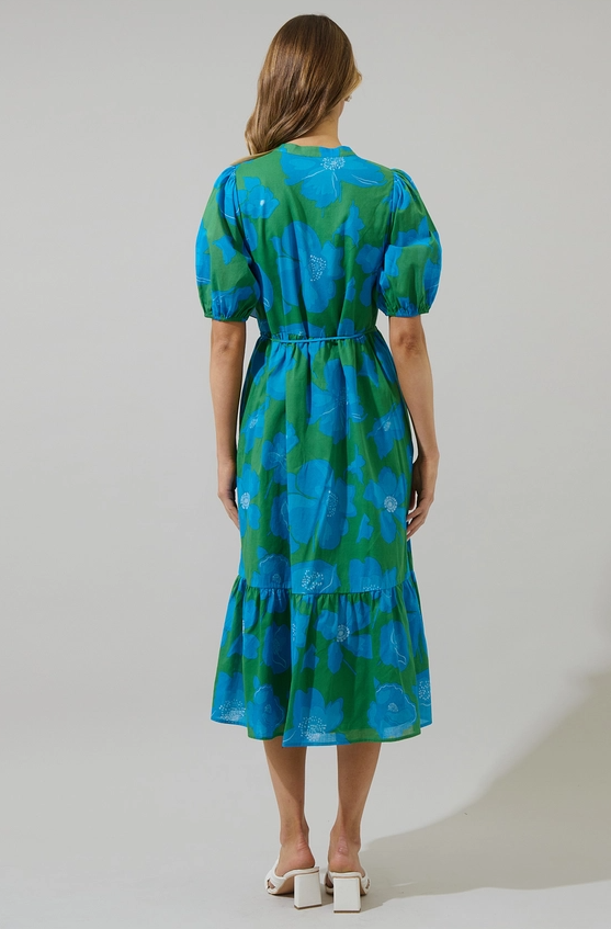 Rori Floral Beth Button Down Midi Dress Blue Multi