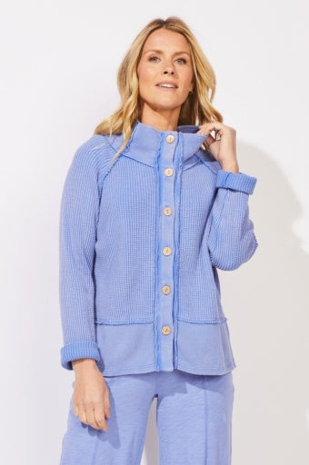 Mixed Waffle Mock Neck Light Weight Jacket