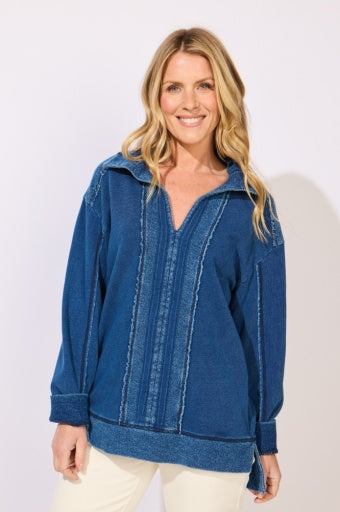 Color Washed Terry Snug Split Neck