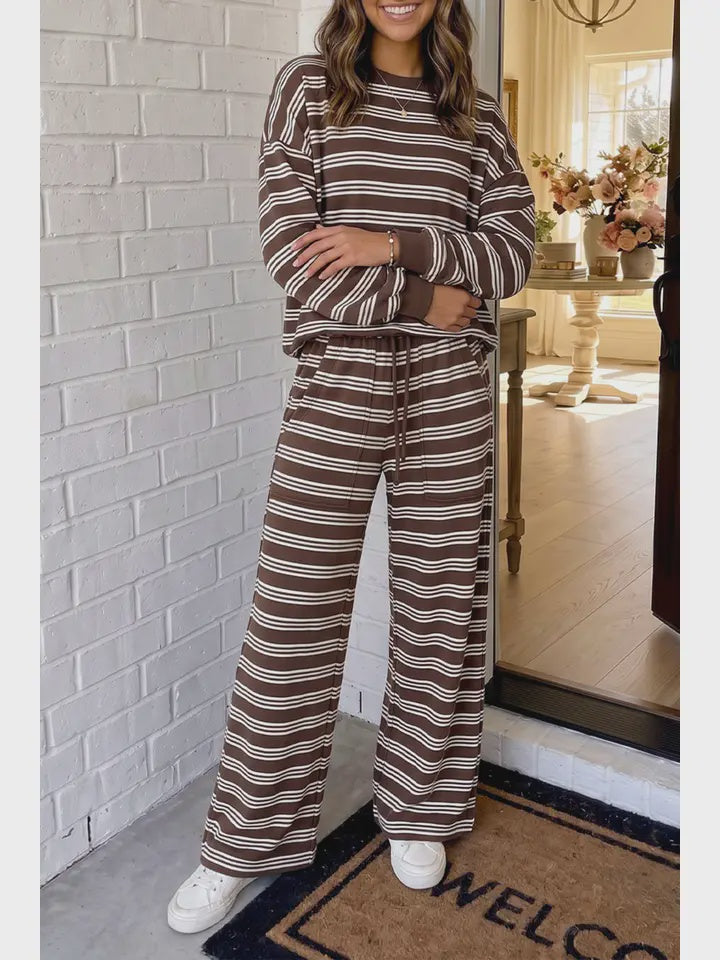 LAS Striped Pant Set | Brown