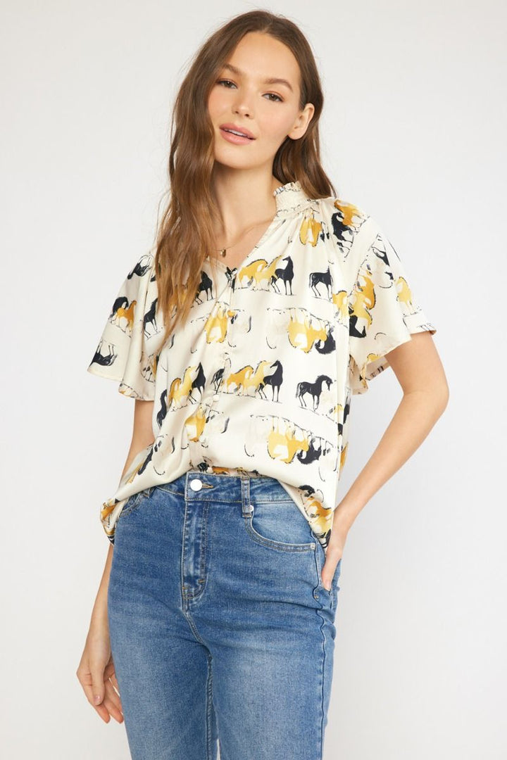 Horse Print Satin Top