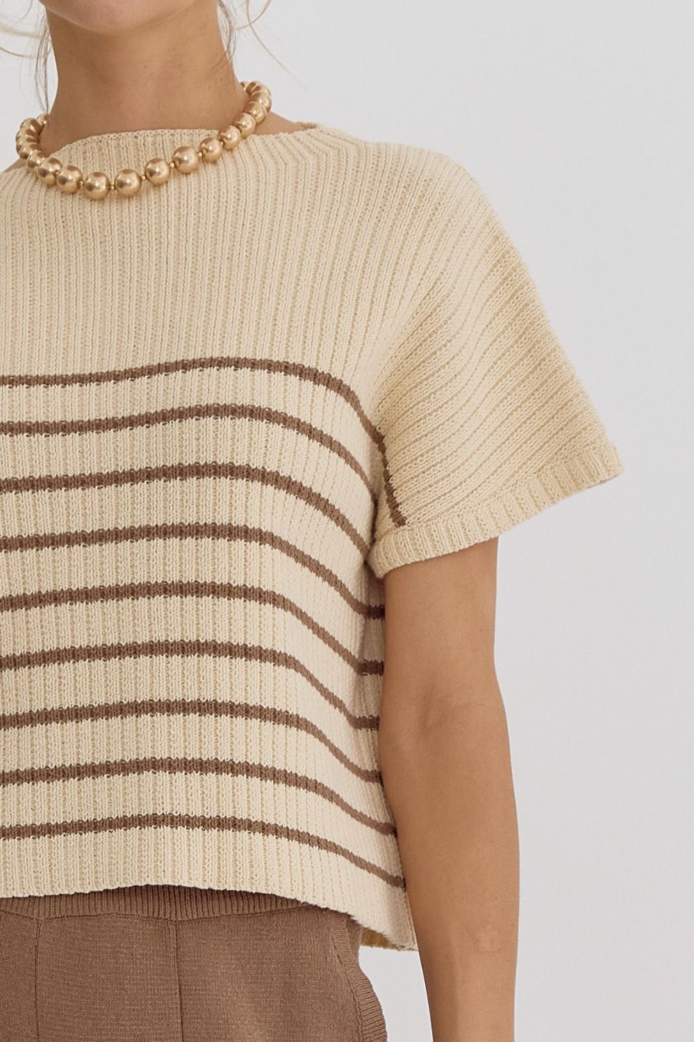 Knitted Mock Neck Stripe Pullover Sweater