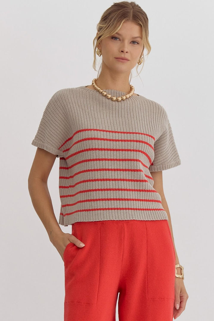 Knitted Mock Neck Stripe Pullover Sweater