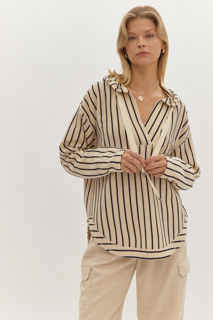 The Ashlyn Striped Ribbed Hoodie