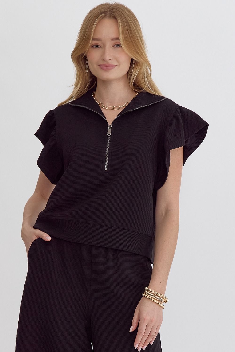 The Krystal Textured Ruffle Sleeve Top