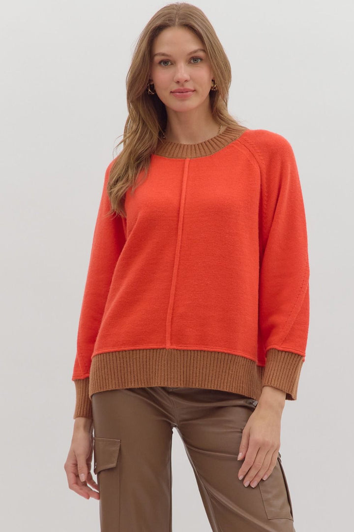 Sunset Red Color Block Sweater