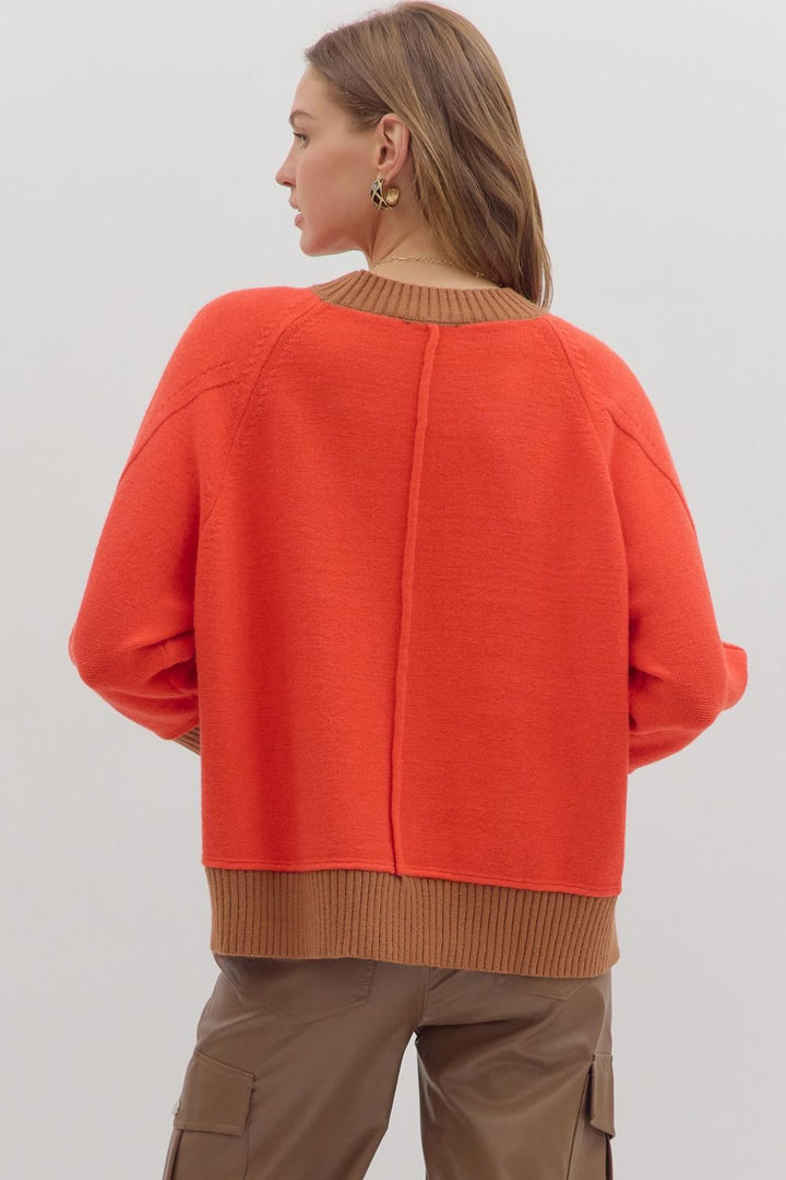 Sunset Red Color Block Sweater