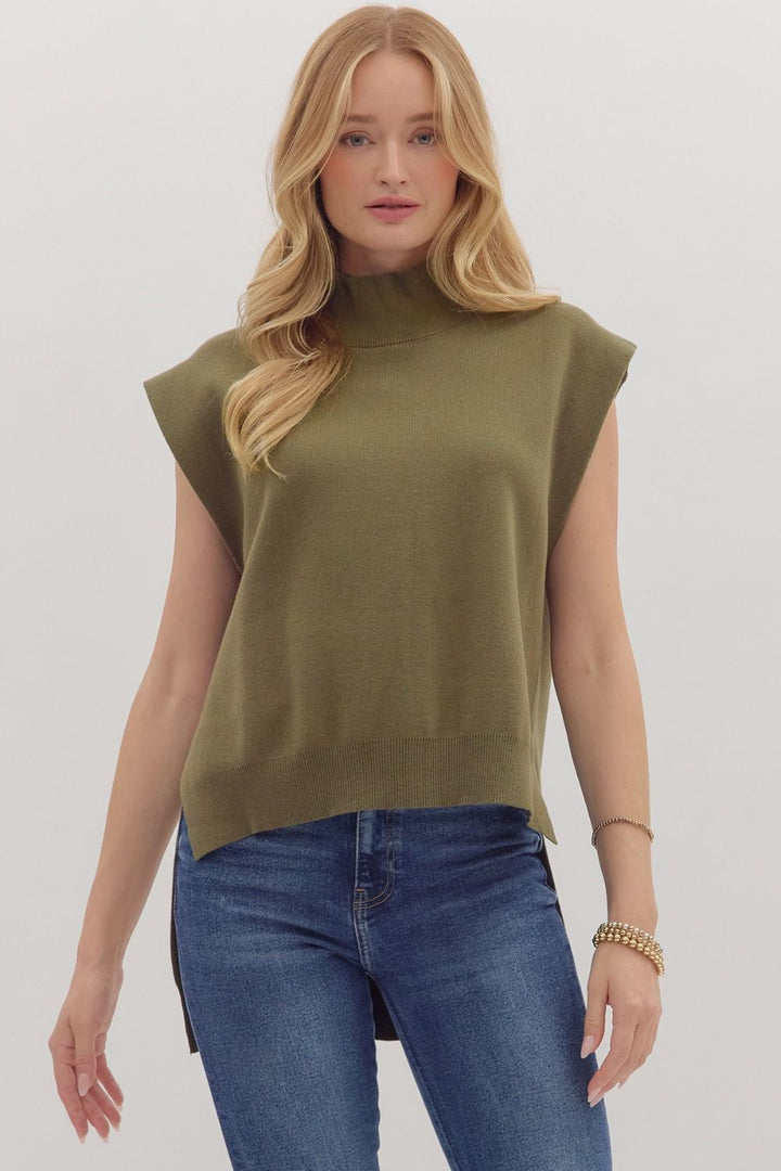 Olive Solid Mock Neck Sweater