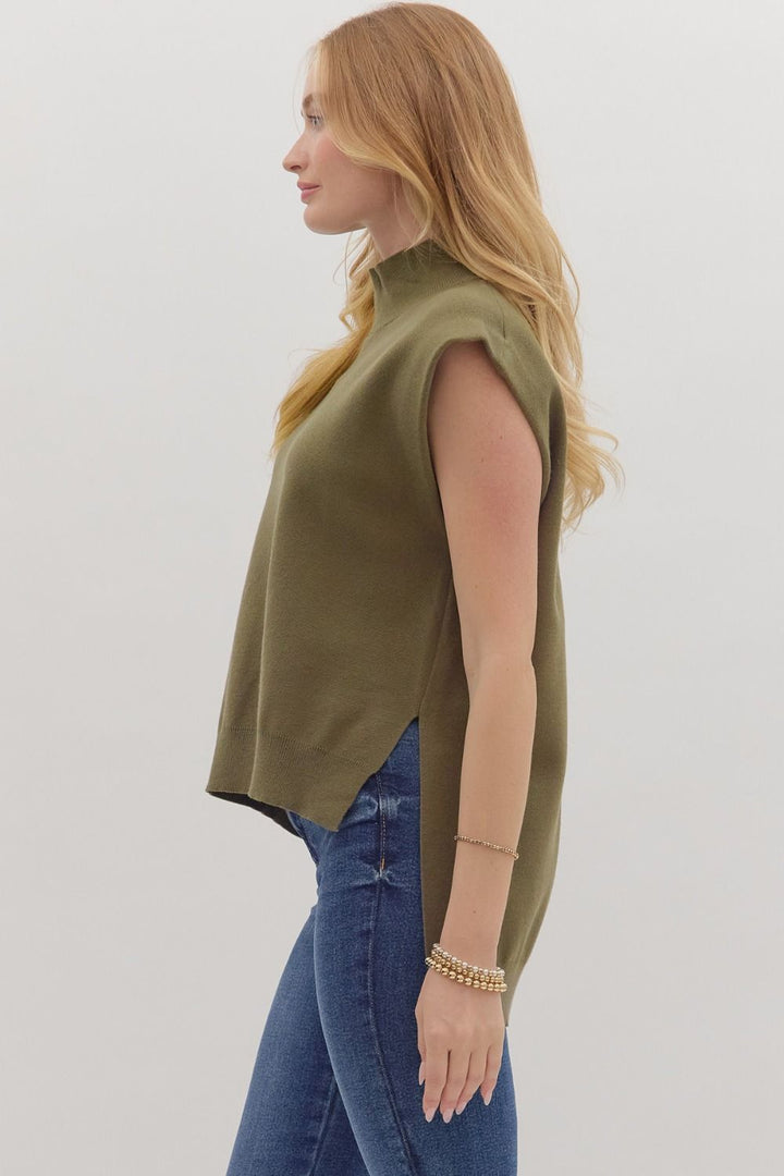 Olive Solid Mock Neck Sweater