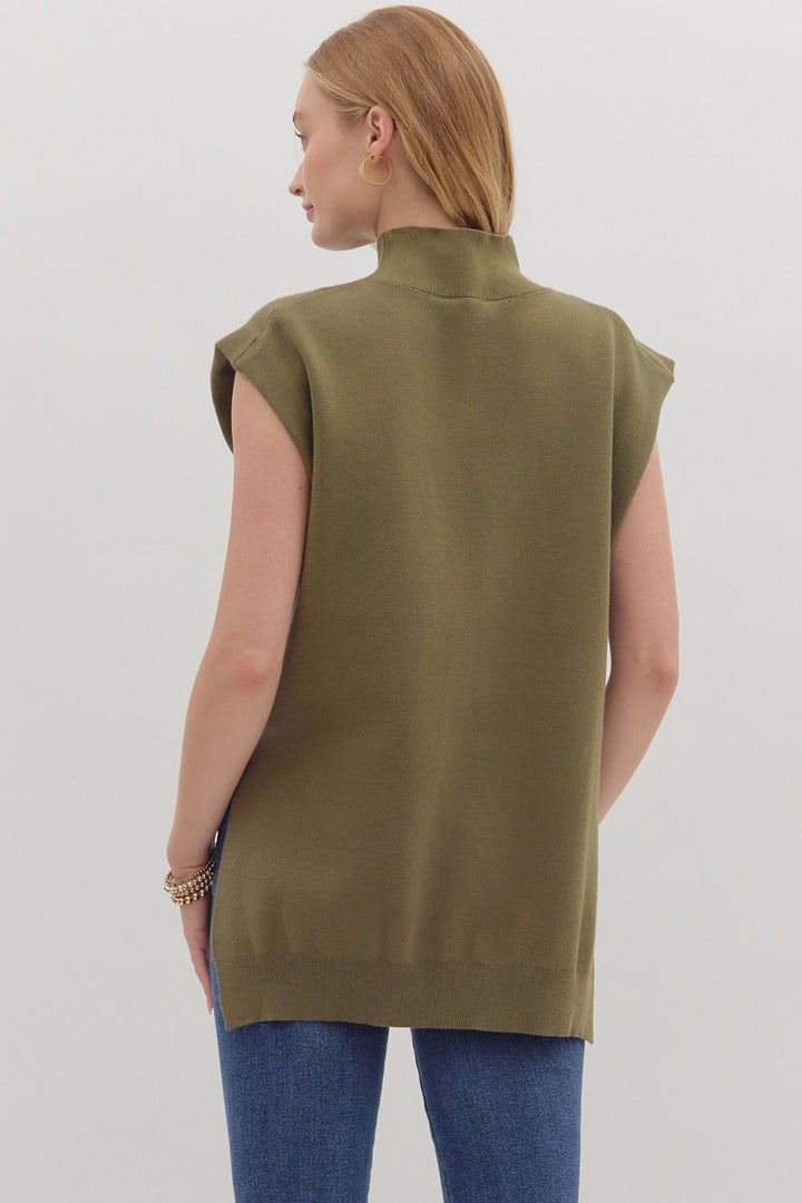 Olive Solid Mock Neck Sweater
