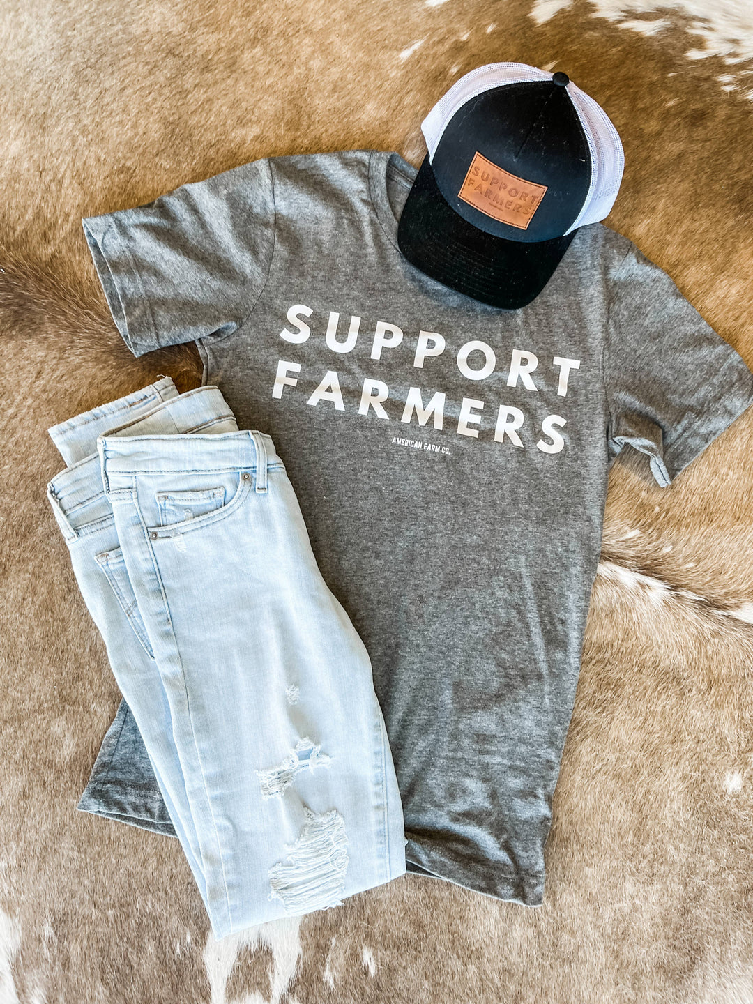 Western Support Farmers Grey Graphic Tee